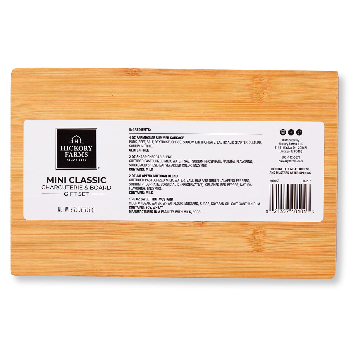 Hickory Farms snack selection with mustard and toasted crackers