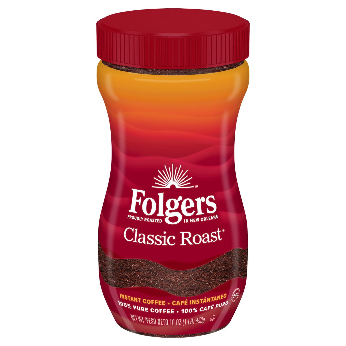 Folgers Classic Roast instant coffee 16 oz jar