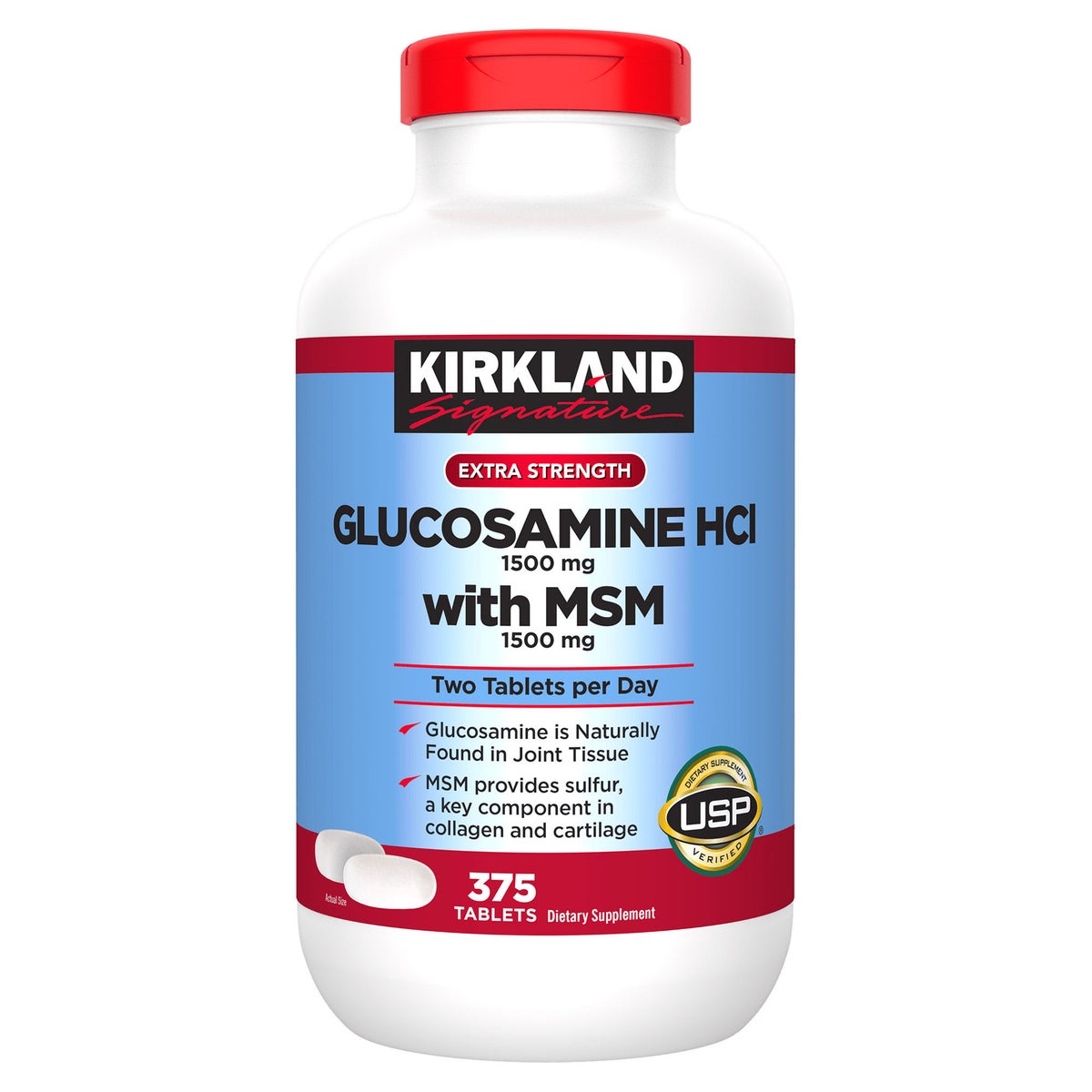 Kirkland Signature Glucosamine with MSM 375 tablets bottle