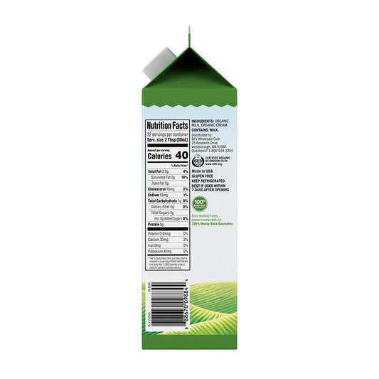 Creamy organic half and half for coffee and recipes