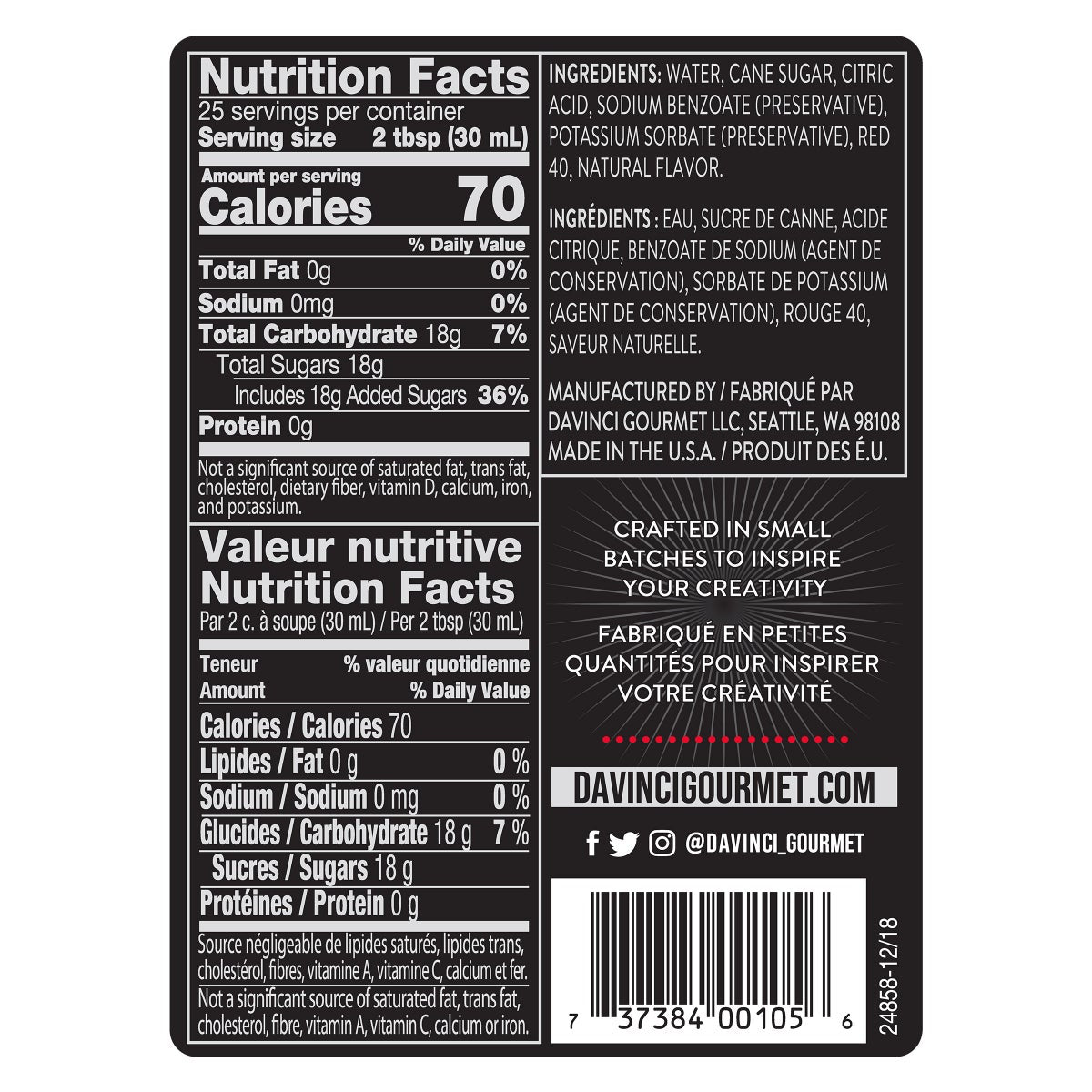 DaVinci Gourmet strawberry syrup for coffee and desserts