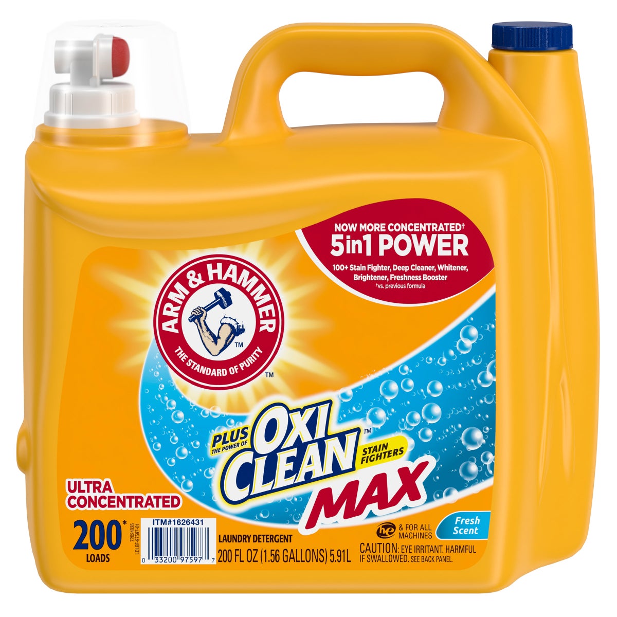 Arm & Hammer Plus OxiClean Max HE liquid laundry detergent bottle