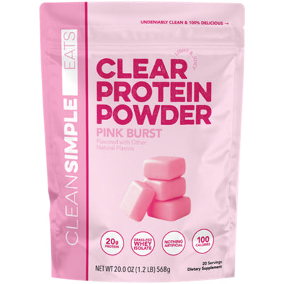 Clean Simple Eats Pink Burst clear whey protein powder, 20 oz.