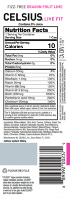 Fizz-free Celsius energy drink can in Dragon Fruit Lime
