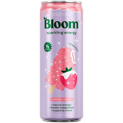 Bloom Nutrition Strawberry Shortie sparkling energy drink 12-pack