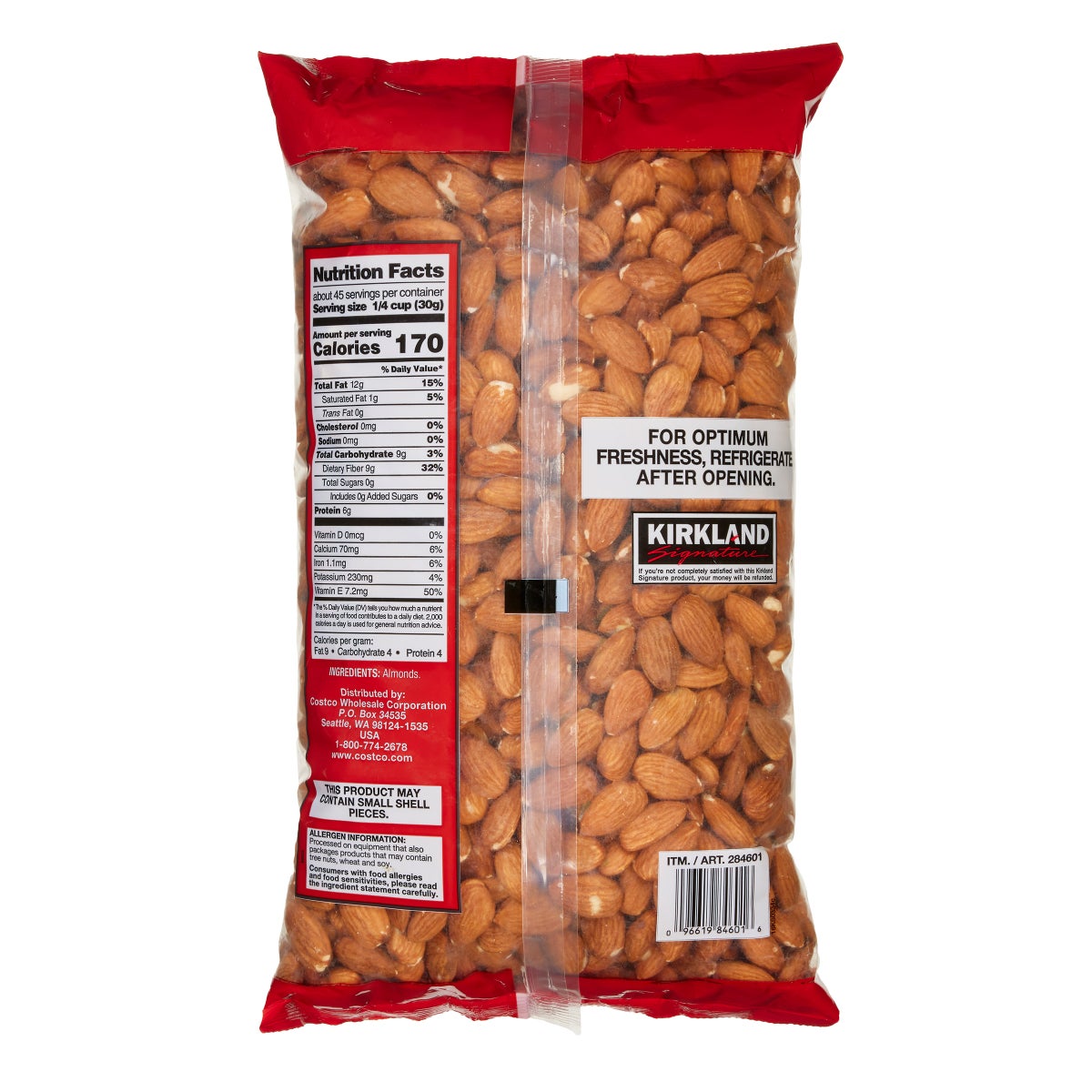 Kirkland Signature supreme whole almonds packaging