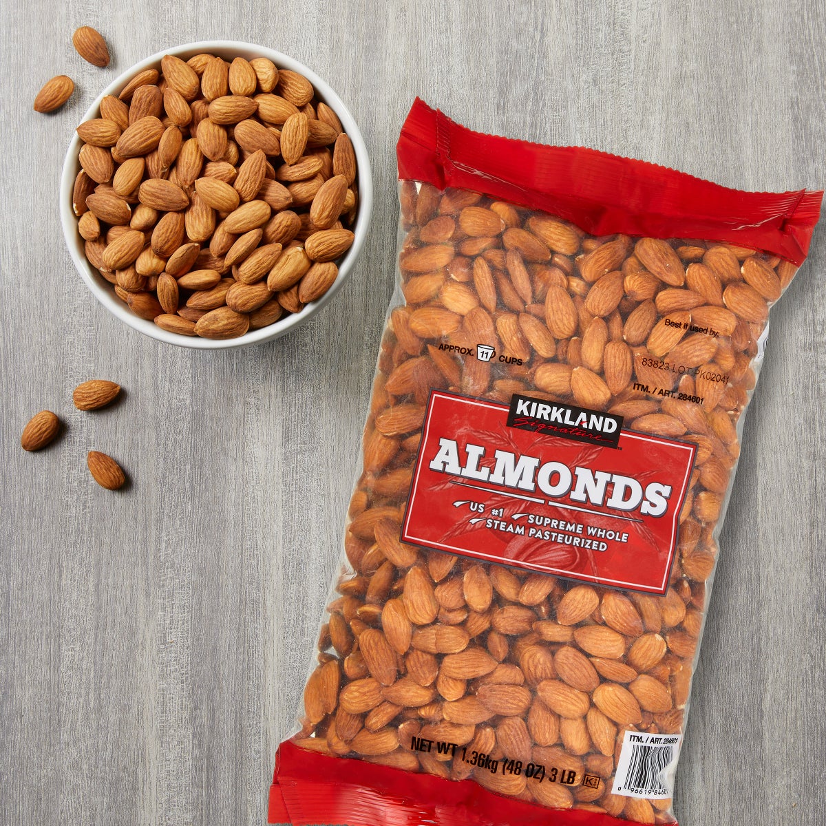 Steam pasteurized whole almonds by Kirkland Signature