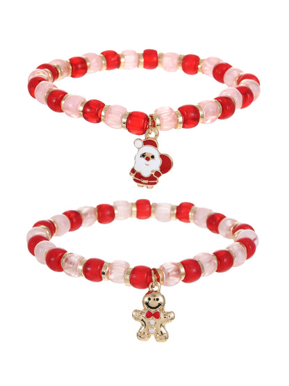 Festive beaded stretch bracelets with dangling Christmas charms