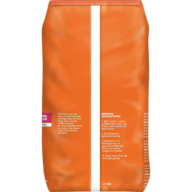 Dunkin' medium roast coffee whole beans front view