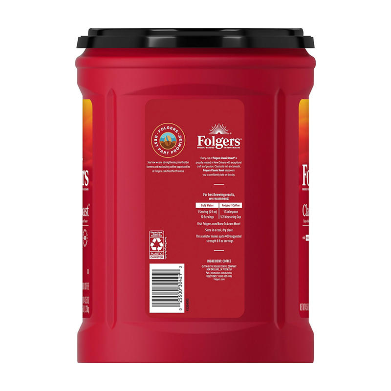 Folgers medium roast ground coffee front label
