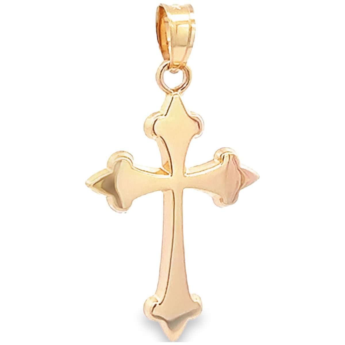 Yellow gold cross necklace with decorative pendant edges