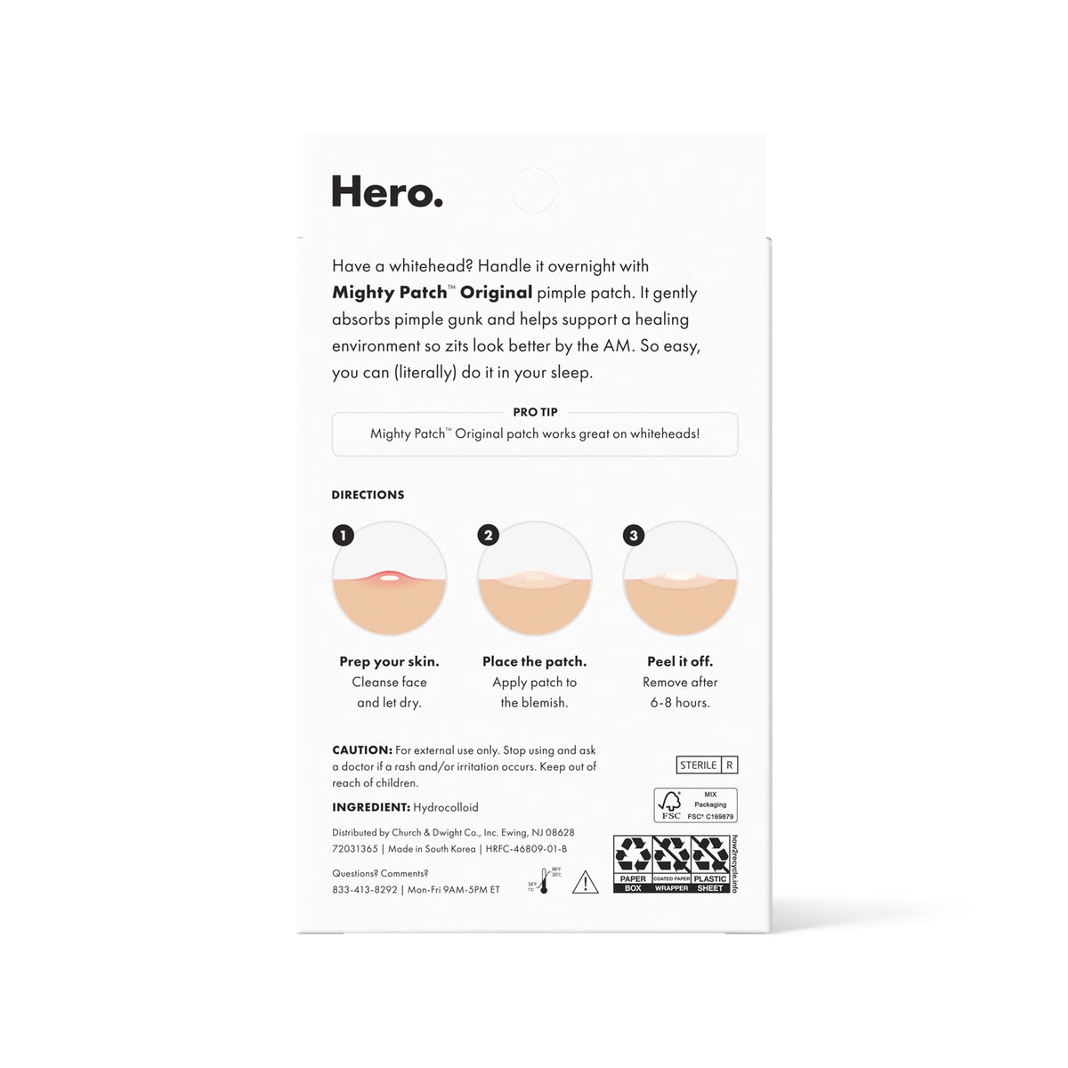 Hero Cosmetics hydrocolloid whitehead patches, 24-count pack