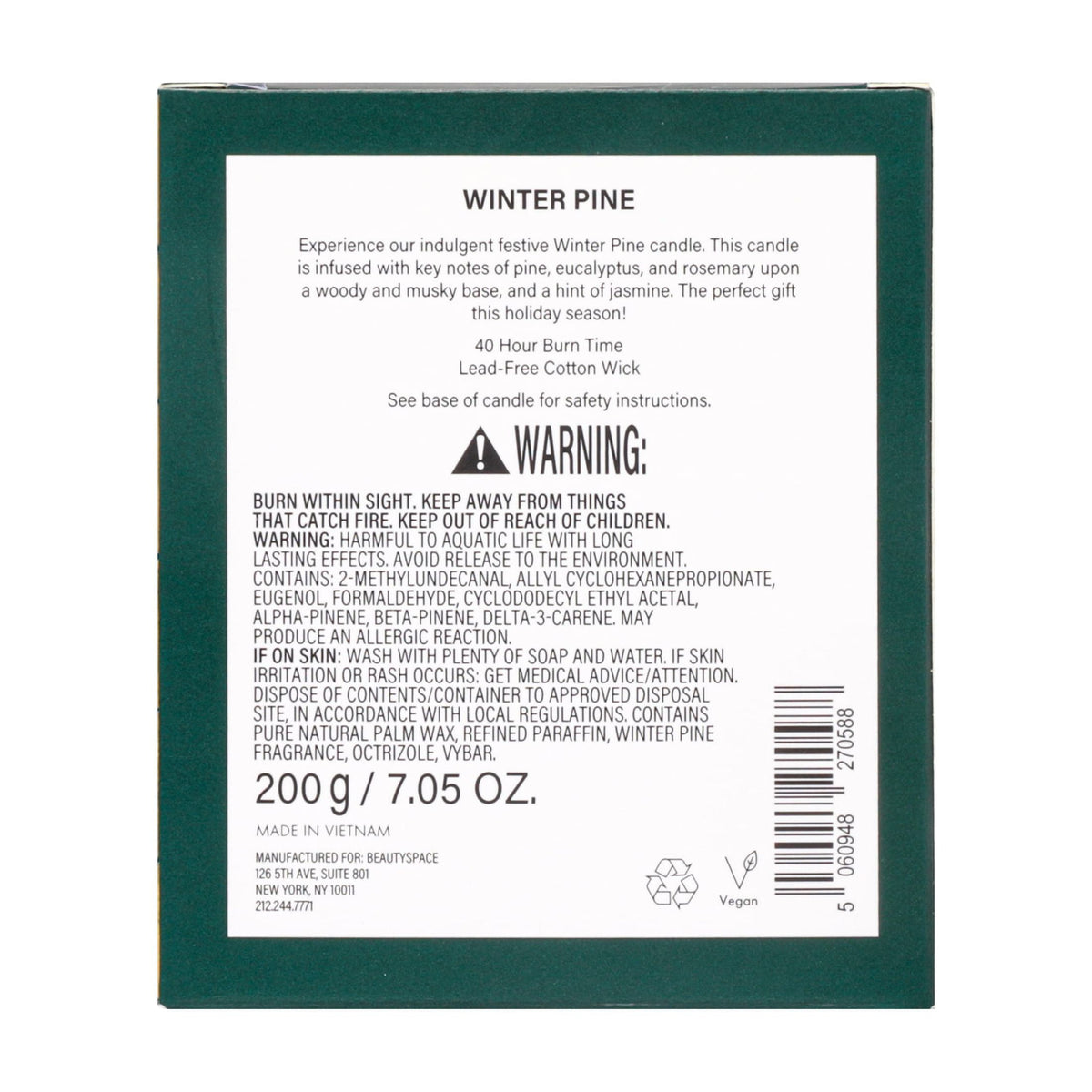 BEAUTYSPACE festive candle with pine and eucalyptus notes