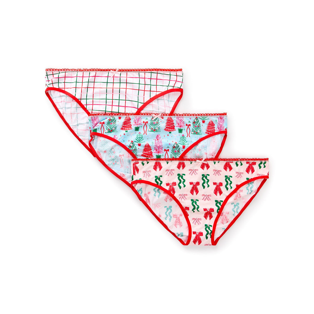 Women's holiday underwear in tree-shaped gift packaging