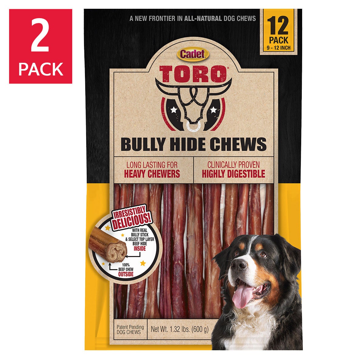Cadet TORO all-natural bully hide dog chews 12-count pack