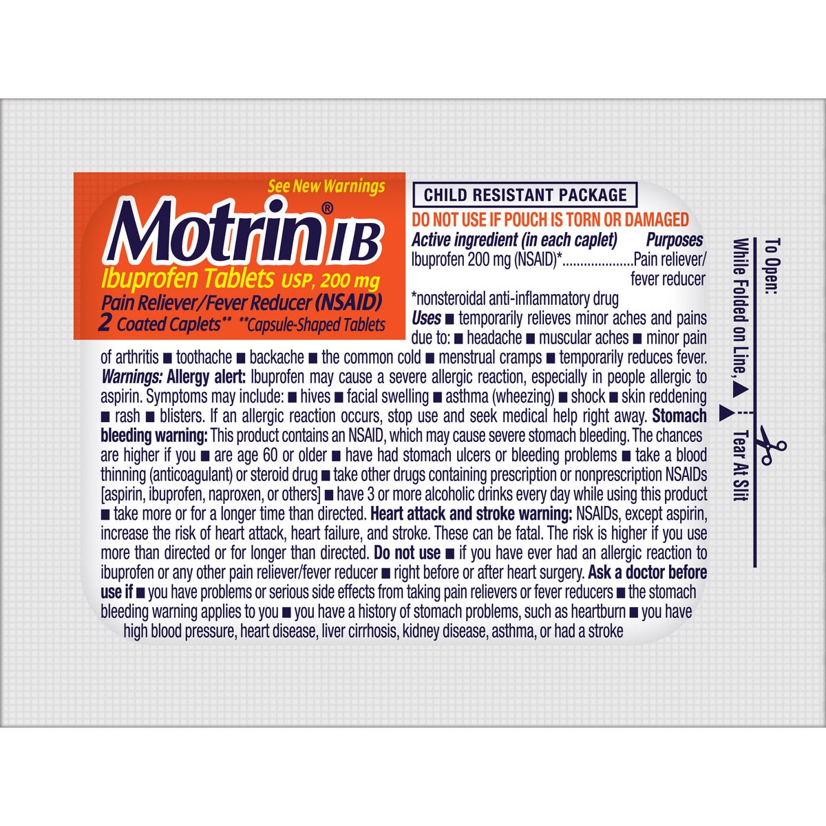 Motrin fever reducer and pain relief tablets