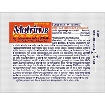 Motrin fever reducer and pain relief tablets