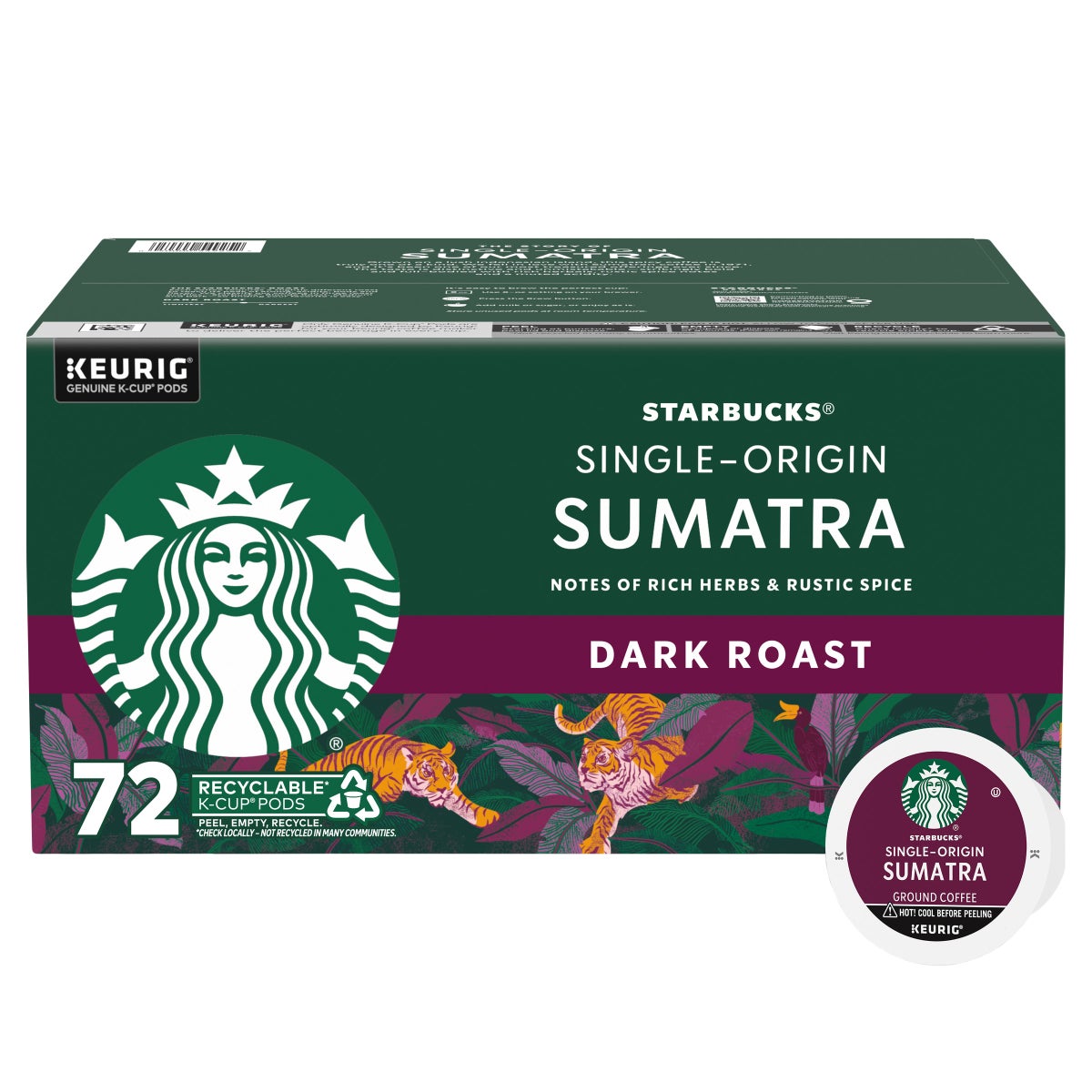 Starbucks Sumatra dark roast K-Cup box 72 count
