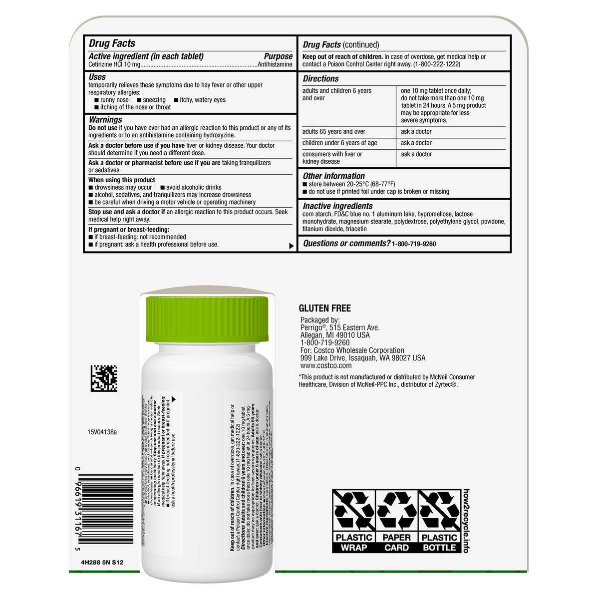 Bottle of Kirkland Signature Aller-Tec tablets