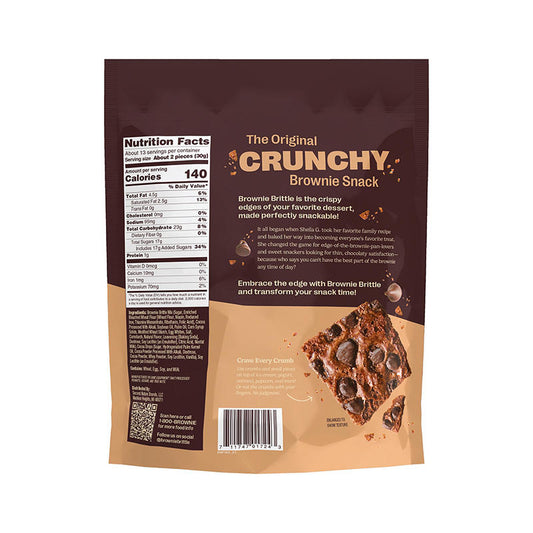 Crisp chocolate chip brownie brittle snack by Sheila G's
