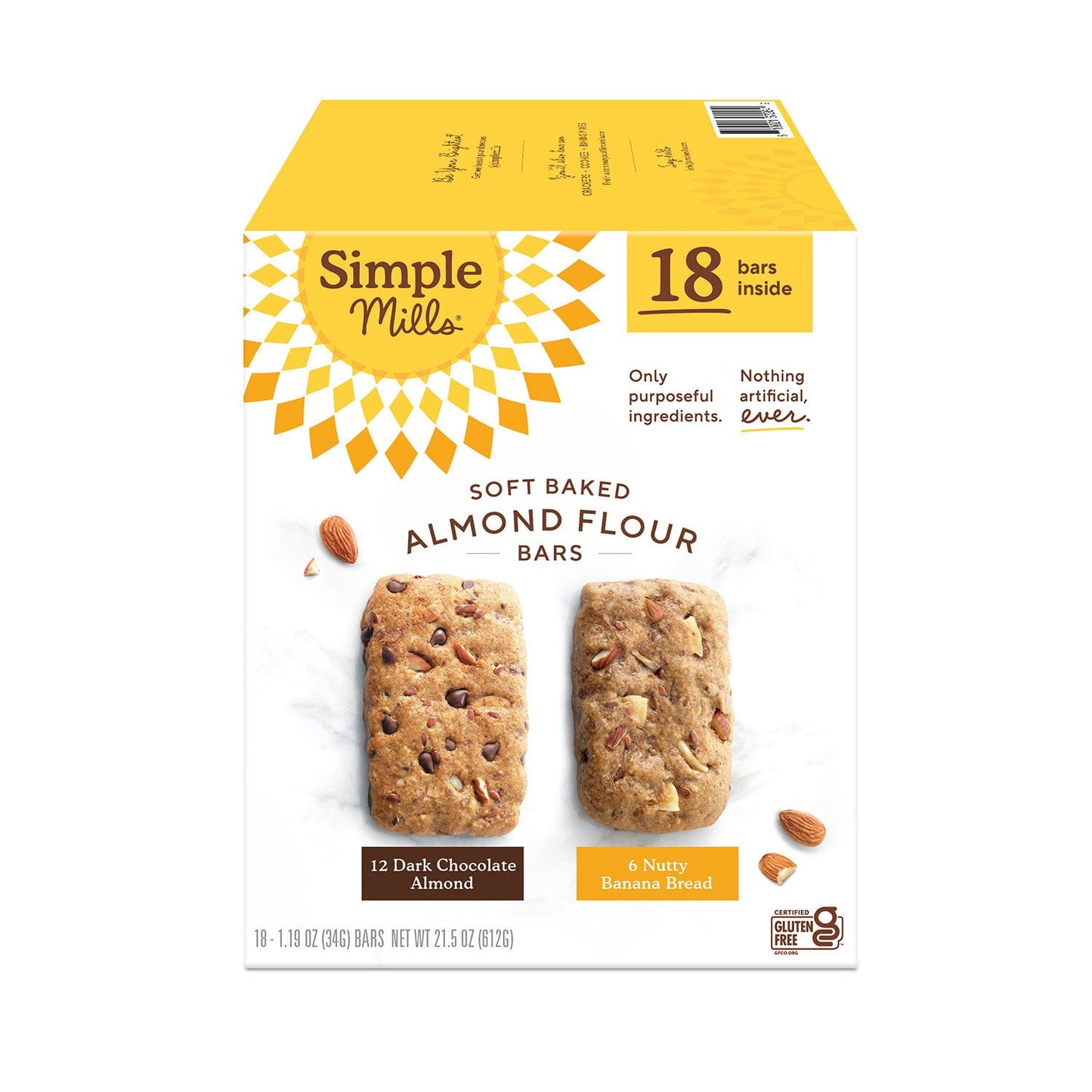 Simple Mills soft baked almond flour bars variety pack 18 ct