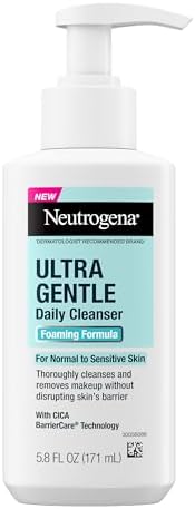 Neutrogena Ultra Gentle Foaming Facial Cleanser, Fragrance Free Hydrating Face Wash for Sensitive Skin, Daily Non Over Drying Makeup Remover, Hypoallergenic, Soap & Dye Free, Non-Comedogenic, 16 Fl Oz
