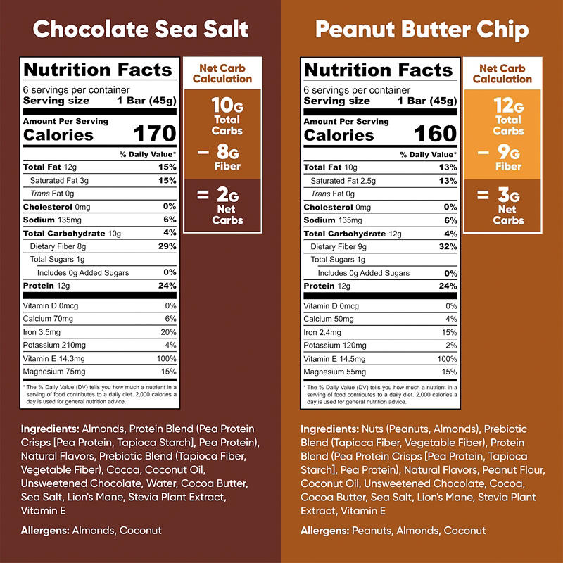 IQBAR Plant Protein Bars Chocolate Sea Salt Peanut and Butter Chip Variety Pack, 12g Protein, 12 ct. - product image 3