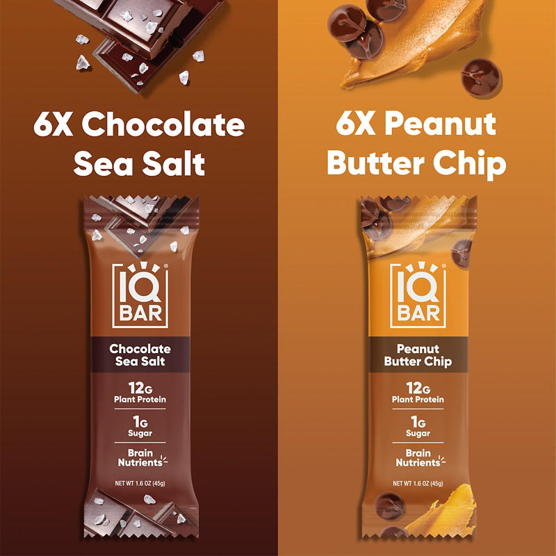 IQBAR Plant Protein Bars Chocolate Sea Salt Peanut and Butter Chip Variety Pack, 12g Protein, 12 ct. - product image 4