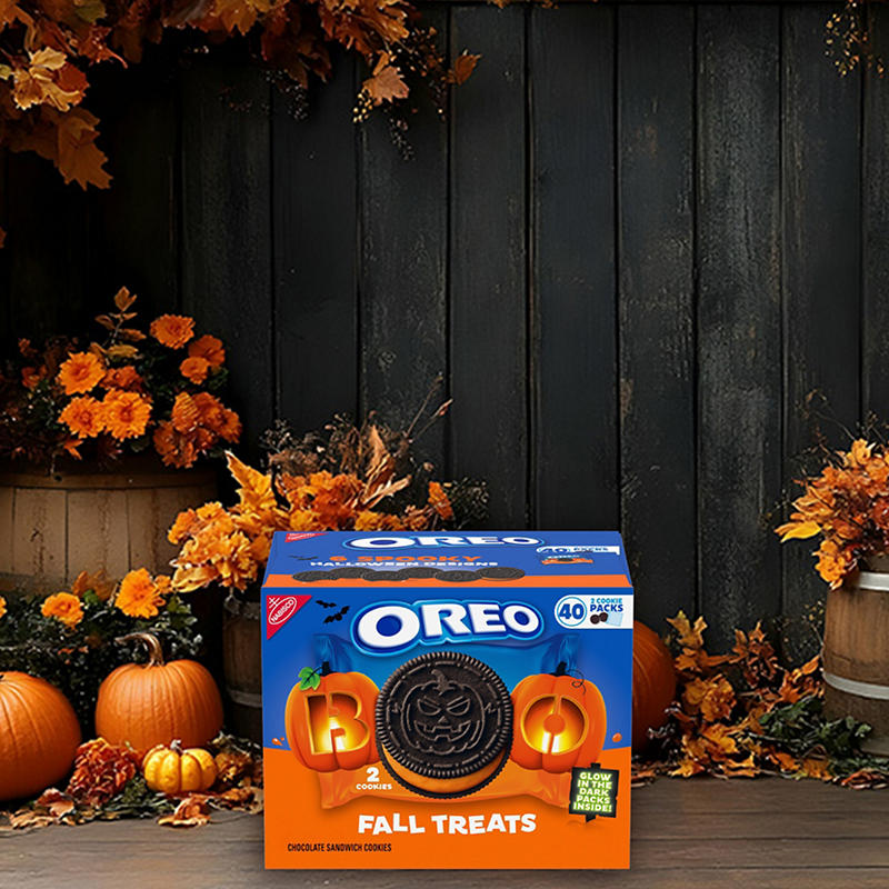 Orange creme Oreo cookies with spooky design assortment