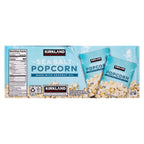 Individual Kirkland Signature popcorn bags with sea salt