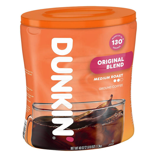 Dunkin' ground coffee medium roast canister front view
