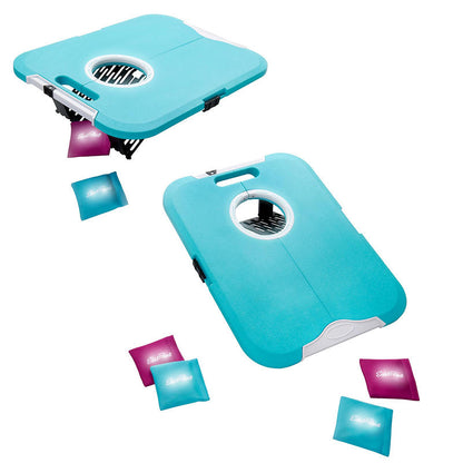 Bean bag toss boards with built-in scoring