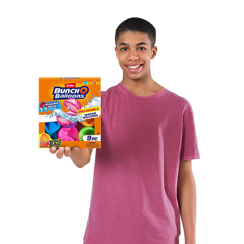Custom 9 pack reusable water balloons in mesh bag