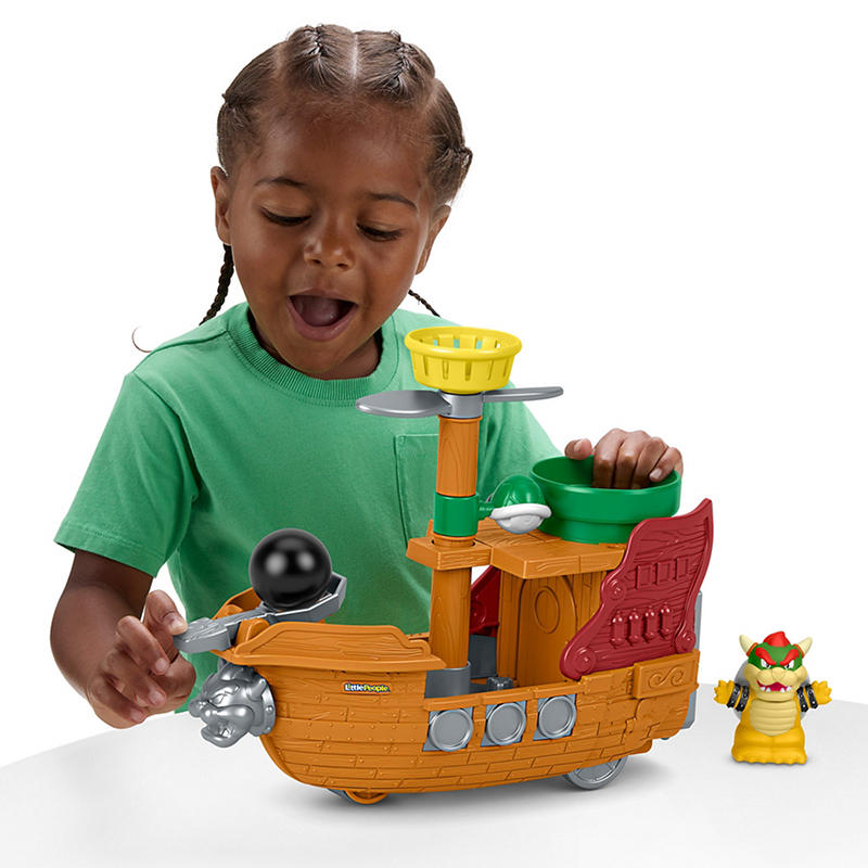 Interactive Bowser airship with cannonball launcher and spinners