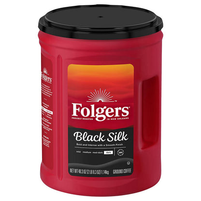 Folgers Black Silk dark roast ground coffee bag