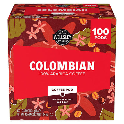 Wellsley Farms Colombian coffee pods 100 count box