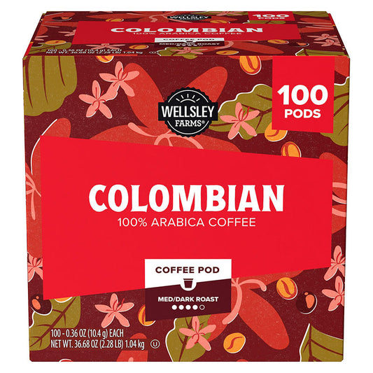 Wellsley Farms Colombian coffee pods 100 count box