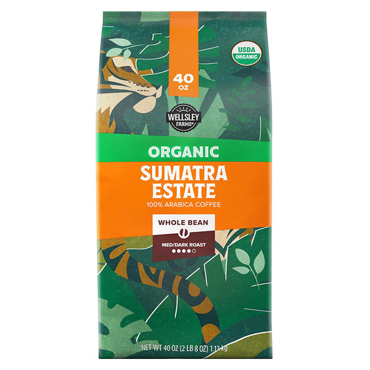 Wellsley Farms organic Sumatra whole bean coffee 40 oz