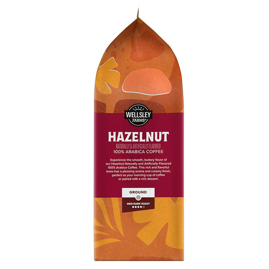 Medium dark roast hazelnut coffee packaging