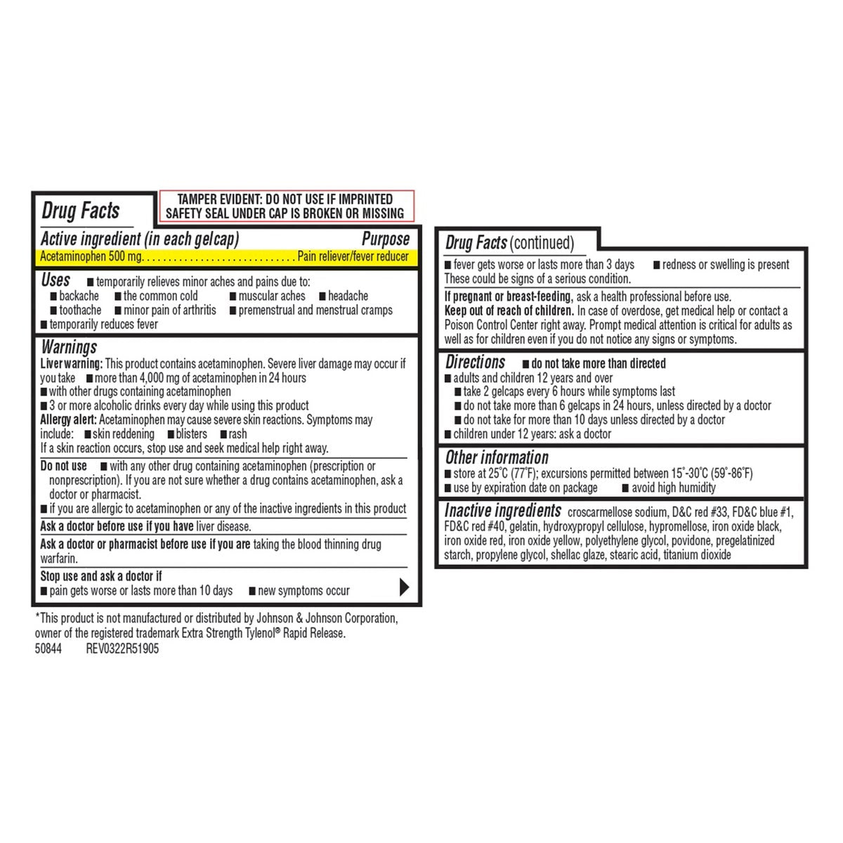 Kirkland Signature acetaminophen 500 mg gelcaps bottle