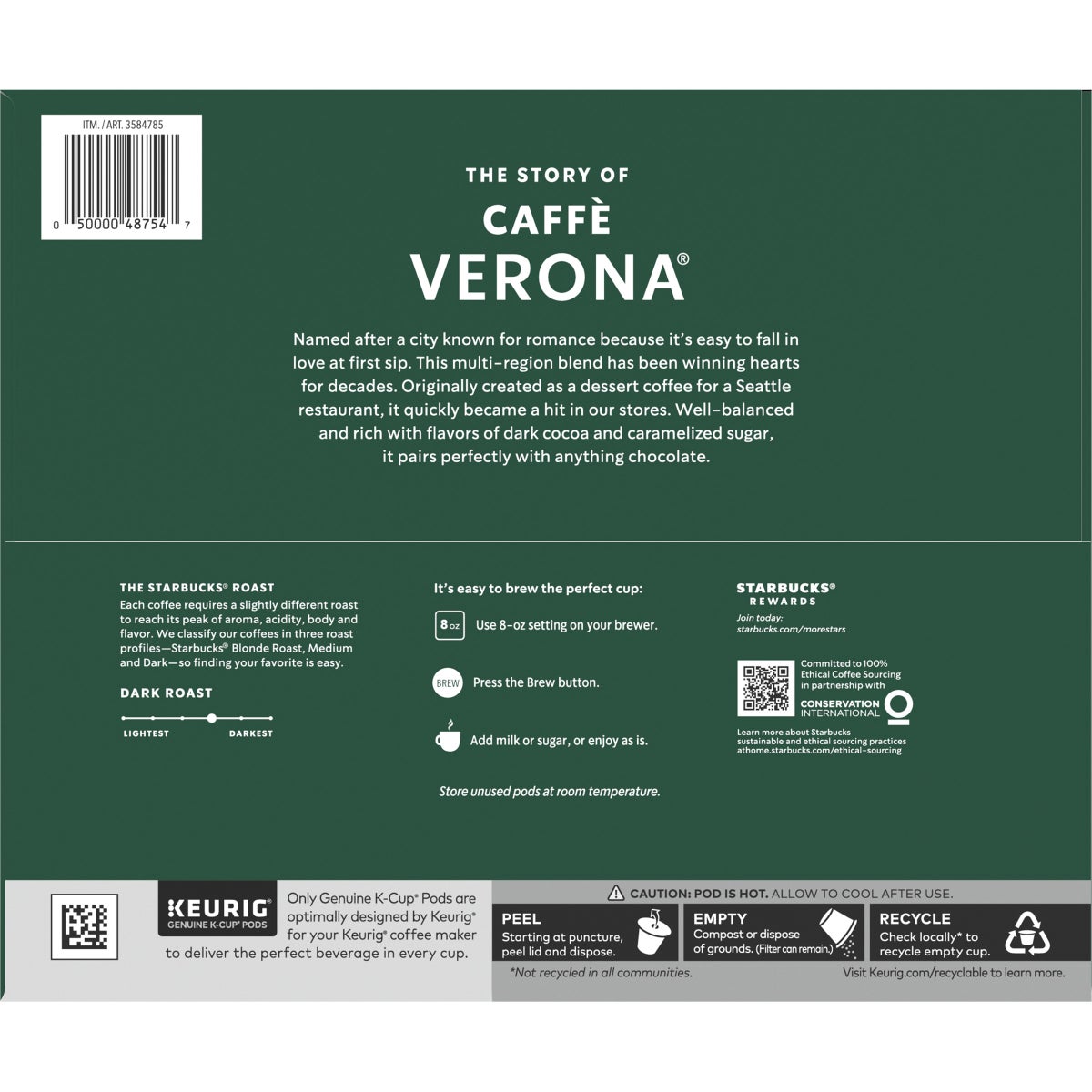 Starbucks Coffee Caffè Verona Dark Roast K-Cup Pod, 72-count