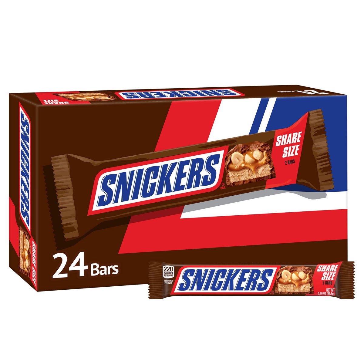 Snickers share size chocolate candy bars 24 count