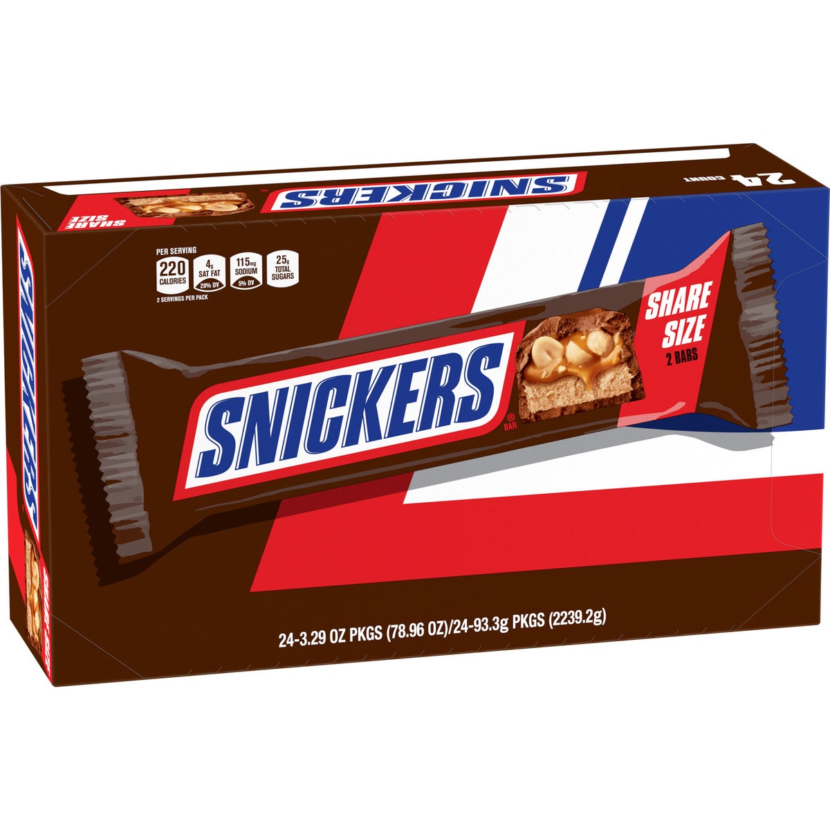 Snickers milk chocolate bars with peanuts and caramel