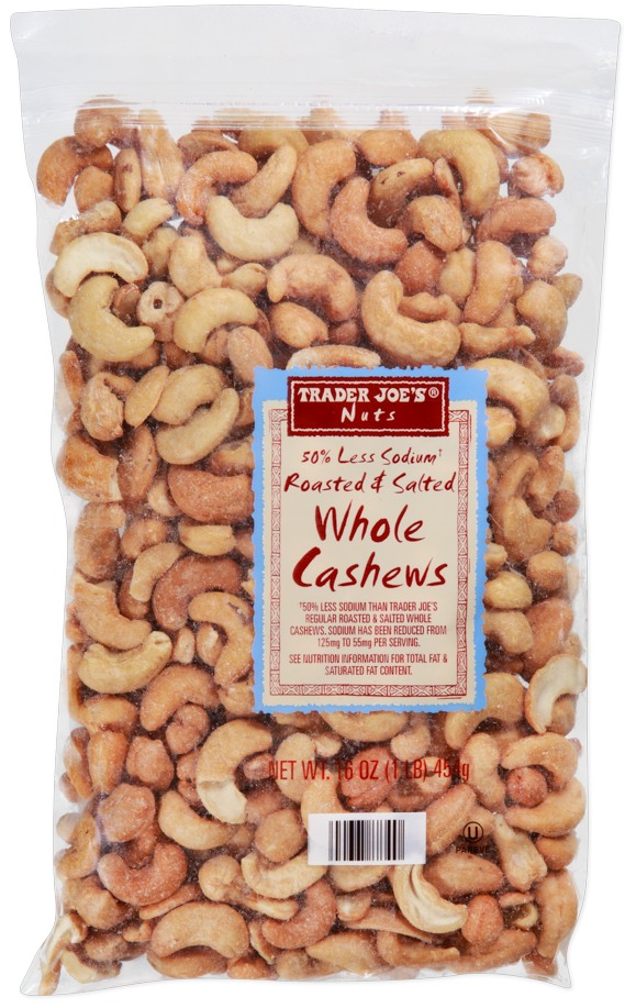Trader Joe's 50% less sodium roasted and salted whole cashews