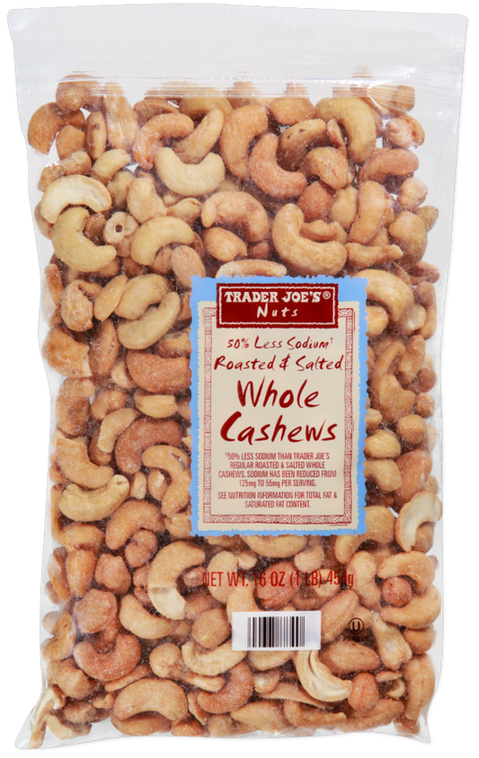 Trader Joe's 50% less sodium roasted and salted whole cashews