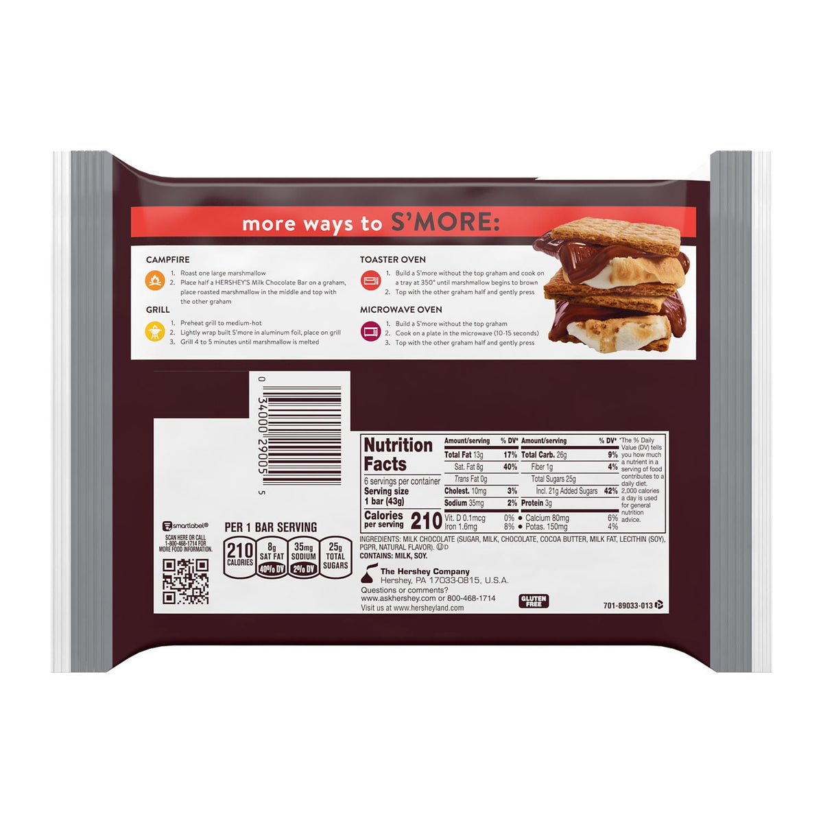 Six full-size Hershey's milk chocolate candy bars