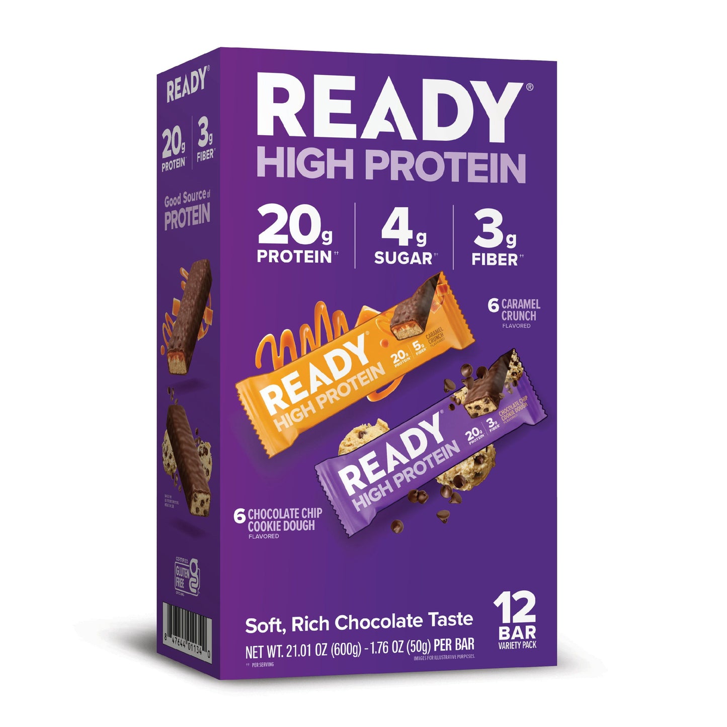 Ready High Protein Bar variety pack with caramel crunch and chocolate chip cookie dough