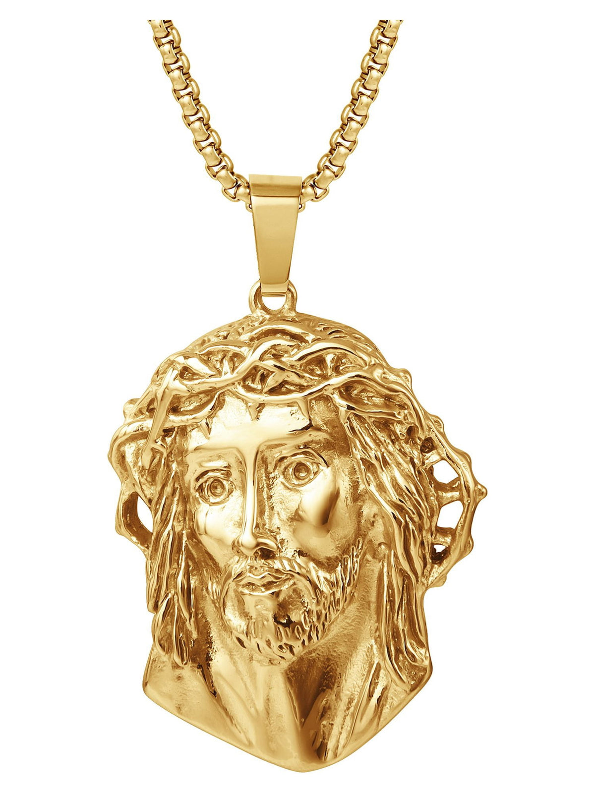 Men's Jesus pendant necklace in gold-plated stainless steel