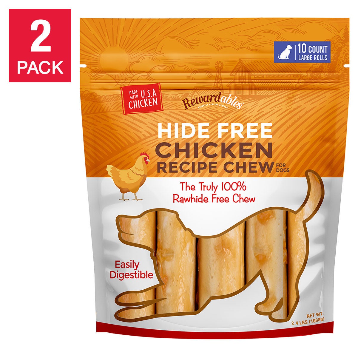 Rewardables rawhide free chicken chews 2-pack dog treats