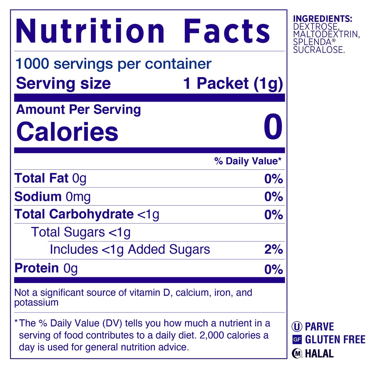 Splenda sweetener packets front view